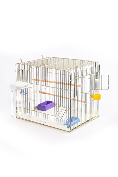 ARSPOLO Papağan Muhabbet Kafesi 45*35*40 Gold Izgarasız Tavalı Kafes