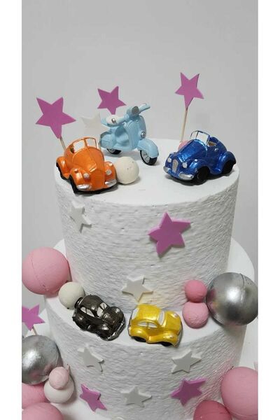 Himi Pasta Süsleri Araba Ve Motor Maket Kürdanlı Cupcake Pasta Süsü 5 Parça D...