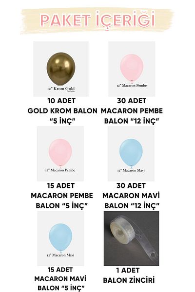 Parti Setim My Party Set^^ Gold Chrome* Macaron Pink* Macaron Blue 100 Pieces Balloon Chain Set