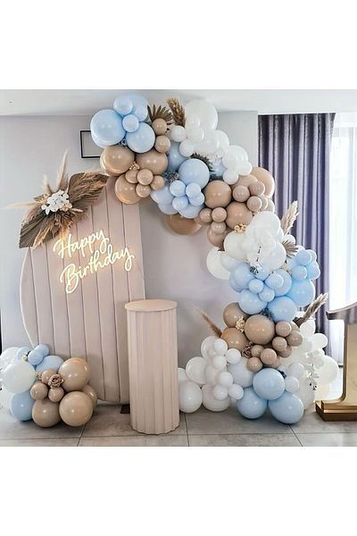 Gold Center My Party Set^^ Macaron Blue* Hazelnut* White 100 Balloon Set