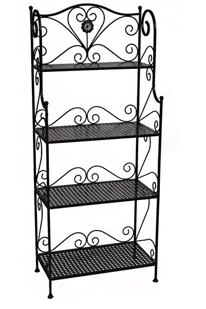 Ferforje Naz tasarım Ferforje Dekorasyon 4 Katlı Çok Amaçlı Raf Siyah