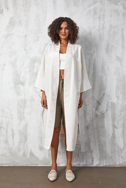 minaaise Natur Linen Embroidered Long Kimono 27227