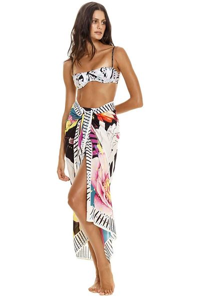 MAG FASHİON 145 cm 100 cm Size Bright and Soft Texture - Colorful Flower Patterned Pareo Made of Silk Satin Fabric