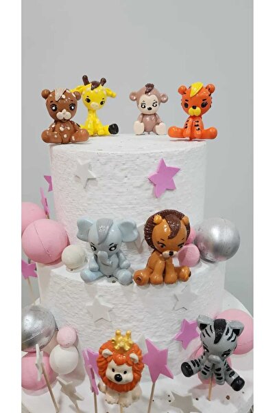 Himi Pasta Süsleri 8'li Safari Hayvanlar Maket Kürdanlı Cupcake Pasta Süsü Do...