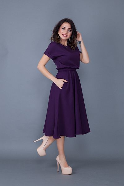 Bidoluelbise Rochie de damă cu talie prune cu buzunare elastice cu mânecă liliac, lungime midi