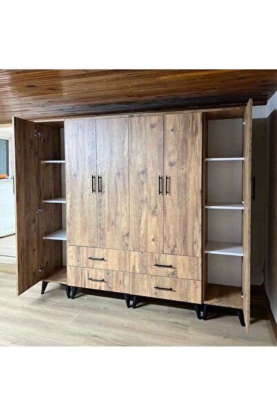 OnurEvimde 6 KAPAKLI DOLAP GARDOLAP ÇEKMECELİ ASKILI RAFLI DOLAP ÇAM KURULU TESLİM