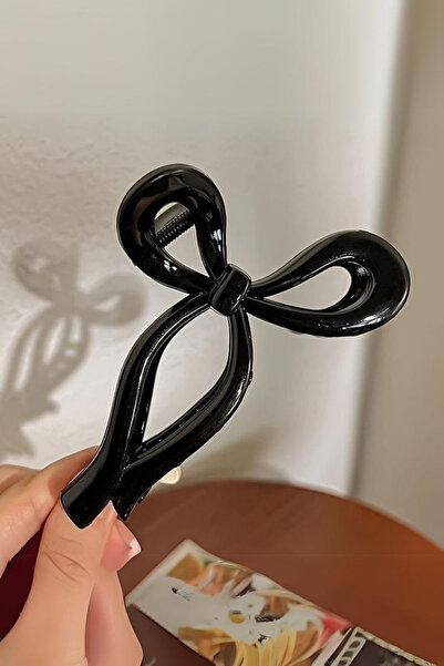 Alyeska Saç Aksesuarları Kadın Büyük Boy Siyah Fiyonk Mandal Toka (11CM)