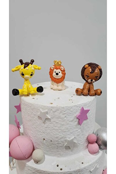 Himi Pasta Süsleri 3'lü Safari Hayvanlar Maket Kürdanlı Cupcake Pasta Süsü Do...