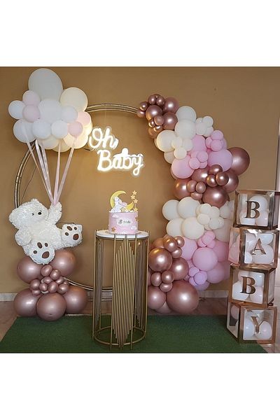 Gold Center My Party Set^^ Rose Chrome* Macaron Pink* Sea Sand 100 Balloon Set