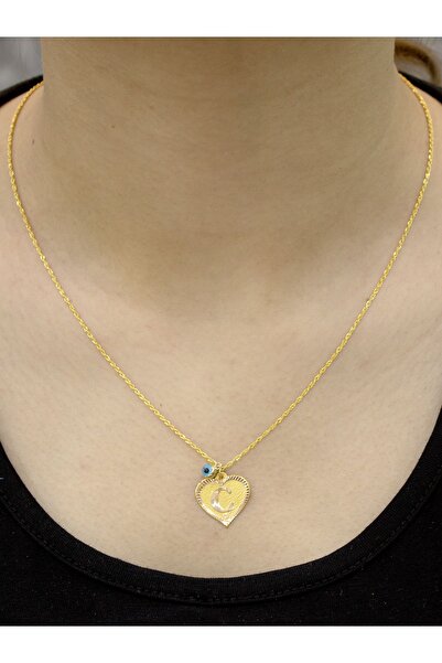 Zeynepli gold & jewelry 14 Ayar Altın Kalpli Ç Harfli Kolye