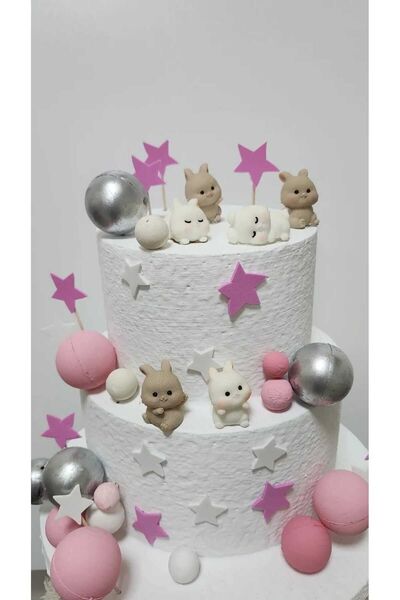 Himi Pasta Süsleri Sevimli Tavşanlar Maket Kürdanlı Cupcake Pasta Süsü 6 Parç...