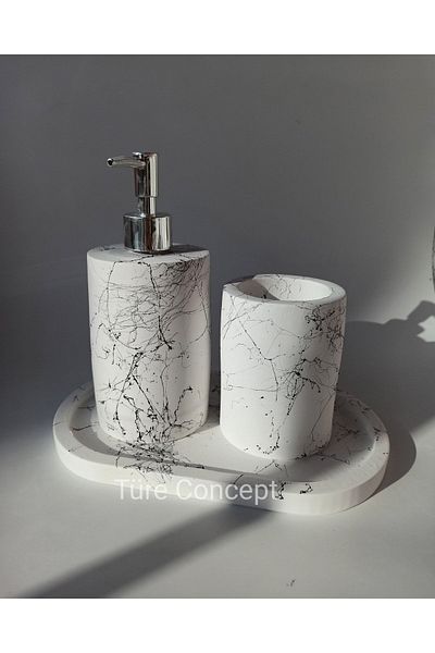 Ture Concept Black and White Patterned - 3 Piece Bathroom Set, Concrete