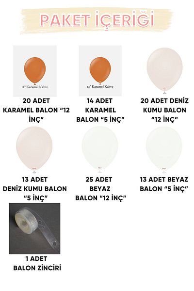 Gold Center My Party Set^^ Caramel* Sea Sand* White 100 Pieces Balloon Chain Set