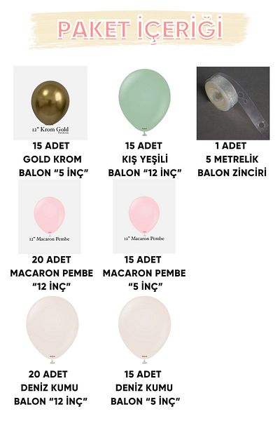 Parti Setim My Party Set^^ Gold Chrome* Winter Green* Macaron Pink* Sea Sand 100 Balloon Set