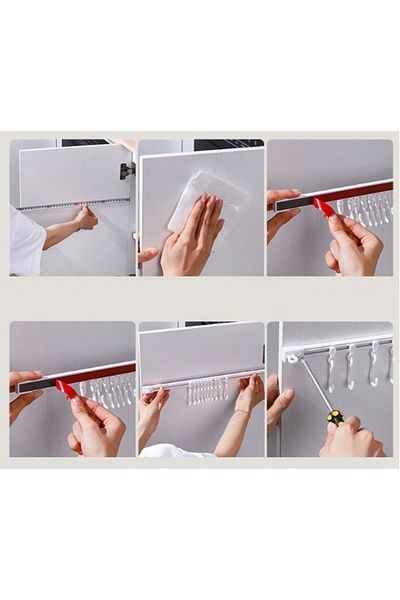 CMT 40cm Hanging Movable 10 Hooks Adhesive Self