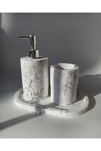 Ture Concept Black and White Patterned - 3 Piece Bathroom Set, Concrete