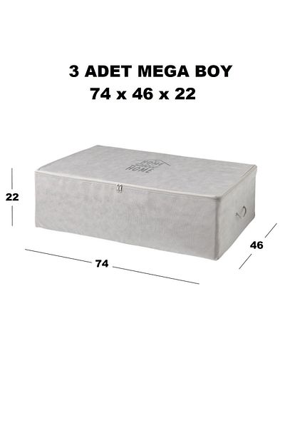 renklibebek 3-Piece Mega Size Gray Color Under Base Modern Latest Fashion Interlining Dowry Storage Bag ~ Size: 3 X (74X46X22)
