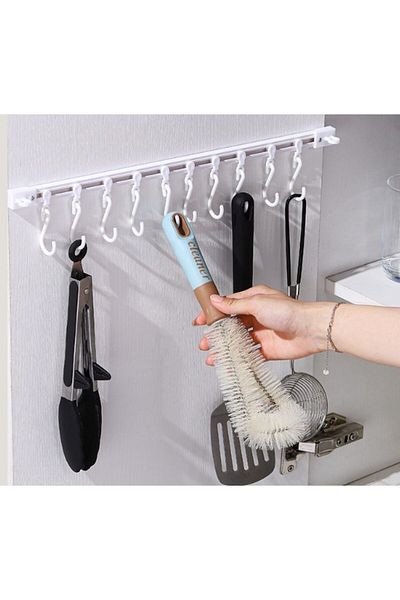 CMT 40cm Hanging Movable 10 Hooks Adhesive Self