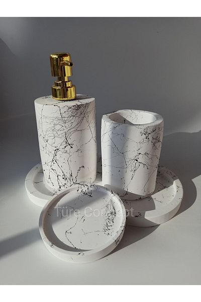 Ture Concept Bathroom Set Sivi Soap Dish & Tray & Dis Scrubber & Katı Soap Dish