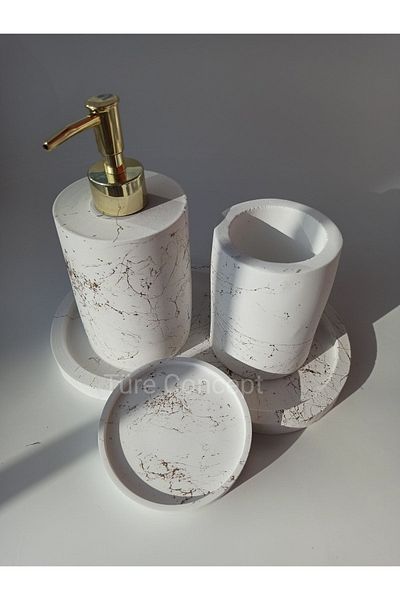 Ture Concept Bathroom Set Sivi Soap Dish & Tray & Dis Scrubber & Katı Soap Dish
