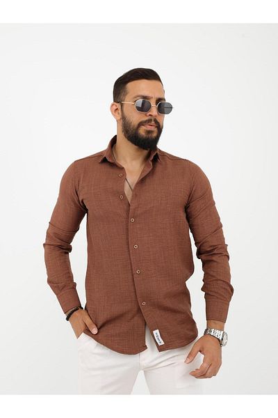 LUPERCUS Мъжка ленена риза - Slim Fit, дълъг ръкав