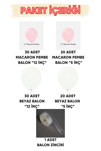 Gold Center My Party Set^^ Macaron Pink* White 100 Pieces Balloon Chain Set