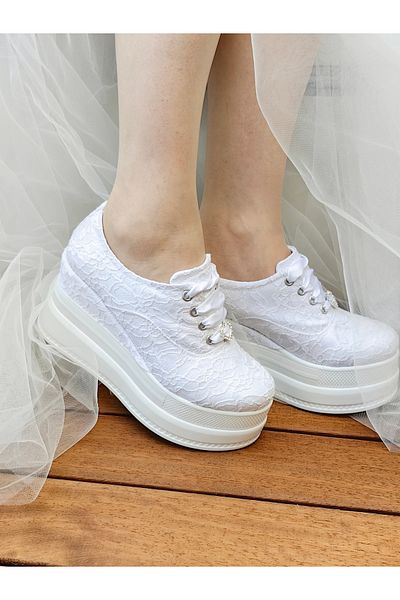 Ayakkabı Tutkusu Stilo ® Rochie de mireasă sport albă, extrem de confortabilă de 9 cm - rochie de seară cu toc pană