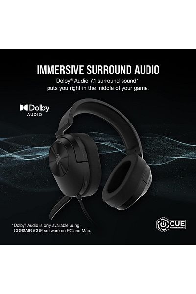 Corsair HS55 Surround Gaming Headset (Leatherette Ear Pads, Dolby 7.1, Omni Mic, Multi-Platform) Carbon