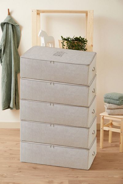 renklibebek Storage Bag 5 Mega Size Gray Striped Base Under Storage Bag Storage Interlining Dowry Organizer Quilt ~ size:5x(74X46X22)