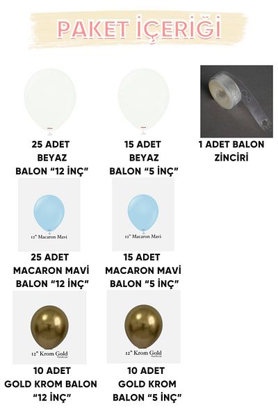 Parti Setim My Party Set^^ Gold Chrome* White* Macaron Blue 100 Balloon Set