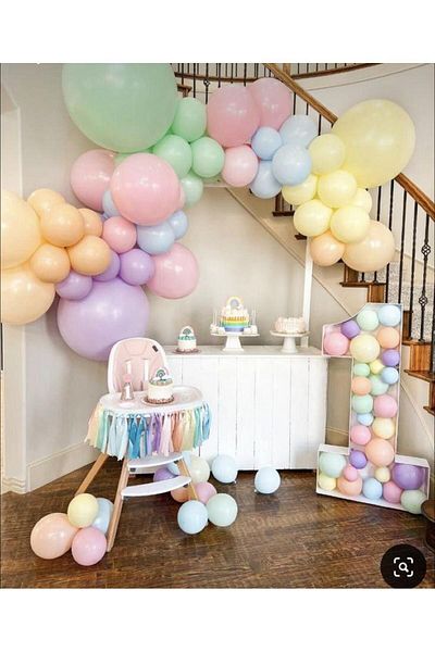 Gold Center My Party Set^^ MacSalmon* MacYellow* Mac. Blue* MacMint Green* MacLilac* MacPink 100 Balloons