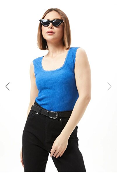 Alegante Saks Blue Lace Detailed Casual Stylish Women's Athlete Blouse
