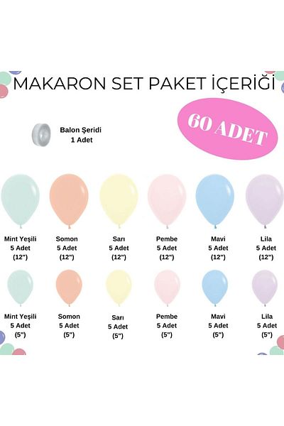 Konsept Sepeti 60Pcs Macarons Balloon Chain Set Mint Green Salmon Yellow Pink Blue Lilac Balloon Birthday Sets