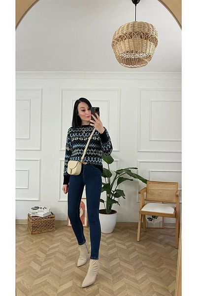 ButikDina Leon Navy Blue High Waist Narrow Leg Skinny Lycra Jeans
