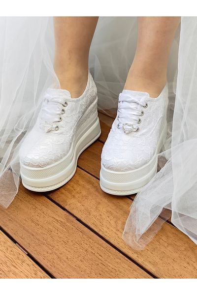 Ayakkabı Tutkusu Stilo ® Rochie de mireasă sport albă, extrem de confortabilă de 9 cm - rochie de seară cu toc pană