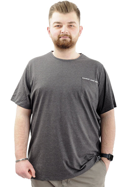 ModeXL Ανδρικό μπλουζάκι από βαμβακερό λαιμόκοψη XL Plus Size Mode - CHANGE U24050 Antramelange