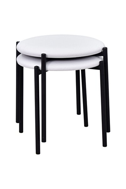 VİLİNZE Nil Siyah Metal Ayak Deri İstiflenebilir Mutfak-Balkon Taburesi (2 Adet)