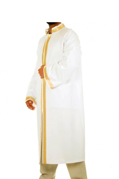 Sera Hediyelik Beyaz Imam Cübbesi Sarı Sırmalı