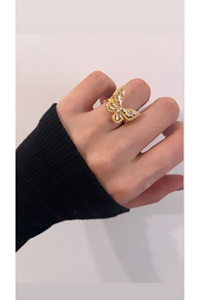 NAİFTAKIAKSESUAR خاتم نسائي من الزركون الصلب على شكل فراشة قابل للتعديل