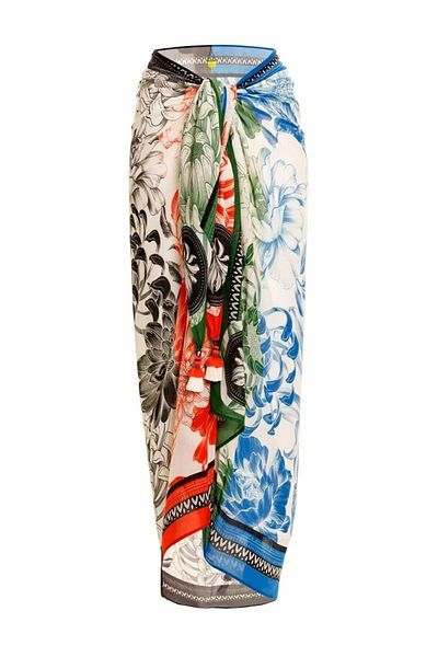 MAG FASHİON Bright and Soft Texture - Colorful Flower Pattern Silk Satin Pareo, 145 Cm 100 Cm Size