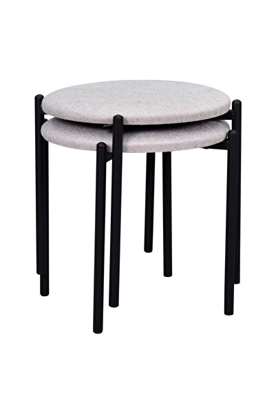 VİLİNZE Nil Siyah Metal Ayak İstiflenebilir Mutfak-Balkon Taburesi (2 Adet)