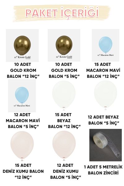 Gold Center My Party Set^^ Gold Chrome* White* Sea Sand* Macaron Blue 100 Balloon Set