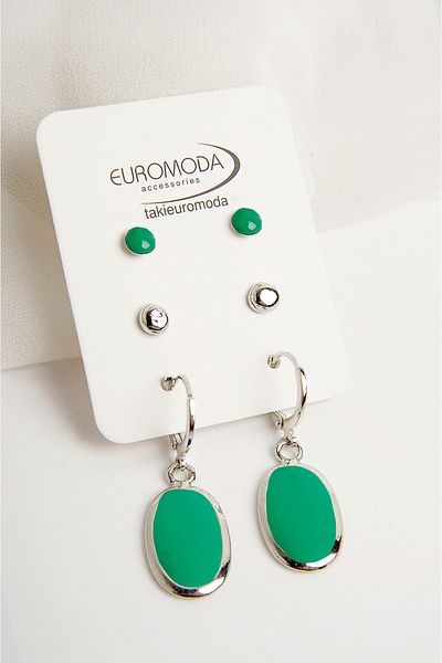 EUROMODA Set of 3 Oval Designed Rangarek Ball Earrings