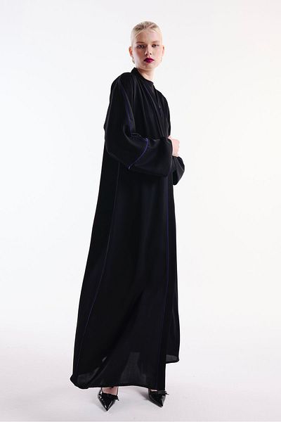 Nuum Design Black Abaya - Purple Piping Detail