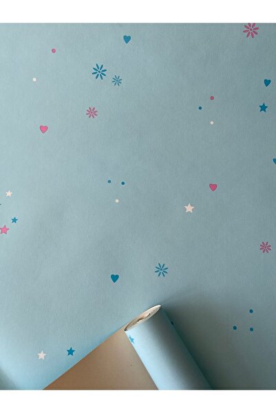 BAŞYAPI DİZAYN Açık Mavi Desenli Çocuk-bebek Odası Ithal Duvar Kağıdı (5m²)