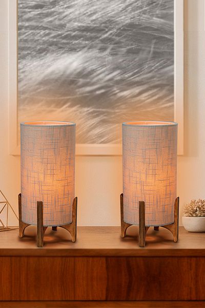 EFLIGHTDESIGN 2-Piece Wooden Lampshade Cream Pattern Wicker Modern Stylish Bedroom Living Room Table Lamp