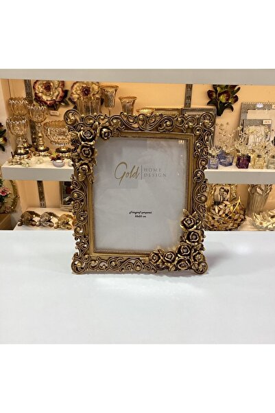 Gold home design Fotoğraf Çerçevesi Çiçek Desenli Taş Detaylı 20x25