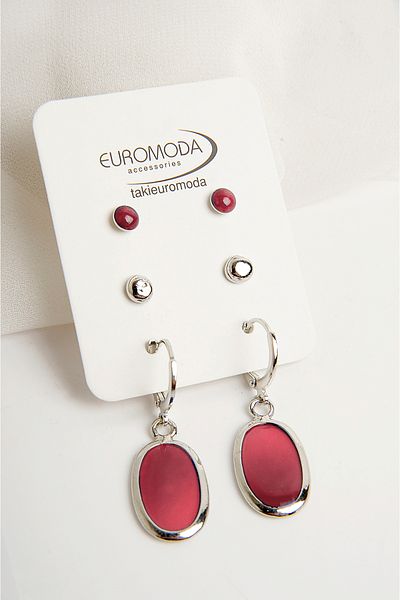 EUROMODA Set of 3 Oval Designed Rangarek Ball Earrings