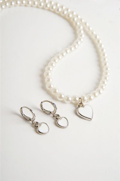 EUROMODA Pearl Necklace and Earring Set - Heart Design