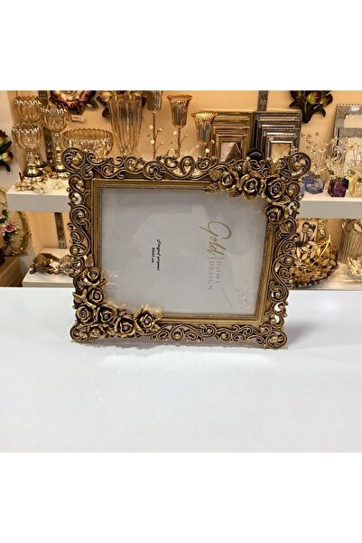 Gold home design Fotoğraf Çerçevesi Çiçek Desenli Taş Detaylı 20x25
